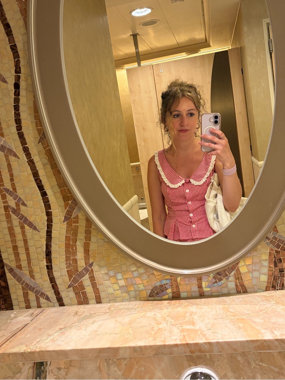 Cider Red Gingham Lace-Trim Sleeveless Camisole Top - Picture 4 of 5
